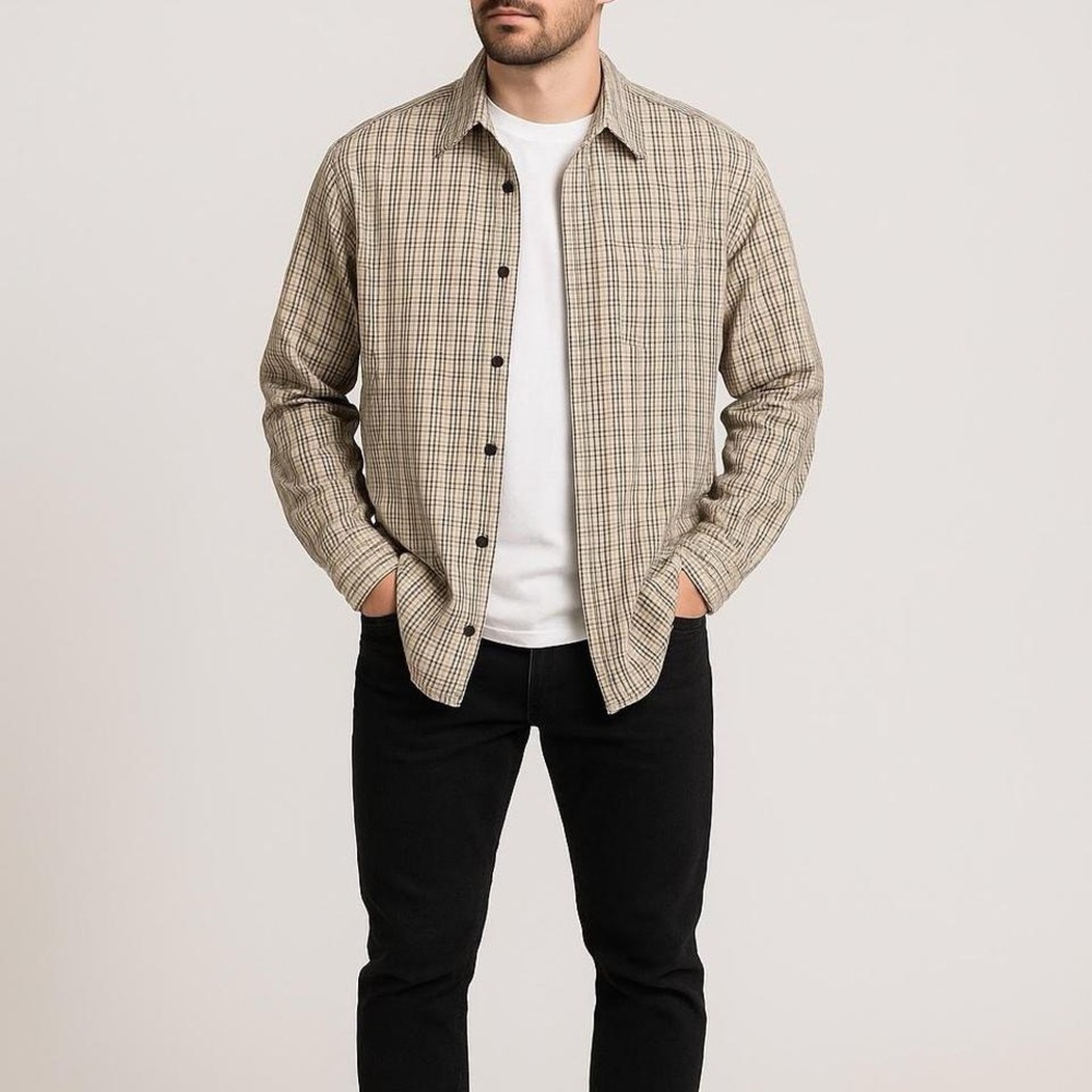AXIS Men's Beige Plaid Button Down Shirt- Size XLT